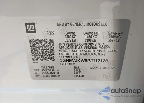 2023 Chevrolet Traverse Awd Rs z USA, uszkodzony, nr VIN 1GNEVJKW6PJ112120